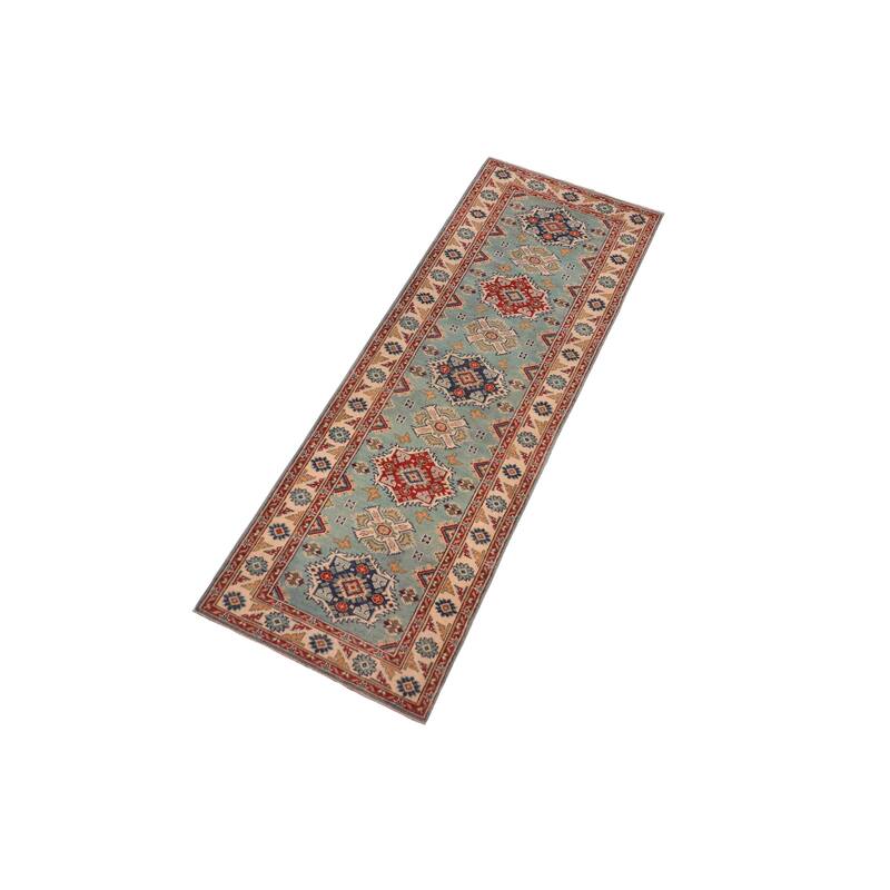 Bohemian Kazak Carla Green/Beige Wool Runner - 2'8'' x 9'5''