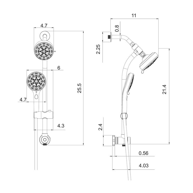 Lordear 4.7inch 8-Setting Shower system with Pause Switch-Brushed Nickel/Chrome Polished/Matte Black