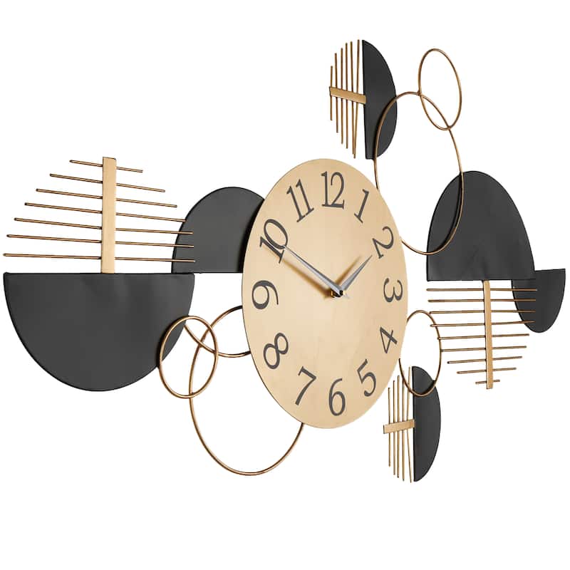 Metal Geometric Half Moon Wall Clock with Adjustable Clock Face - Black - Roche River Decor - 1"W x 44"L x 23"H
