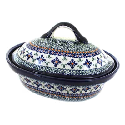 Blue Rose Polish Pottery 1158 Zaklady Roaster with Lid