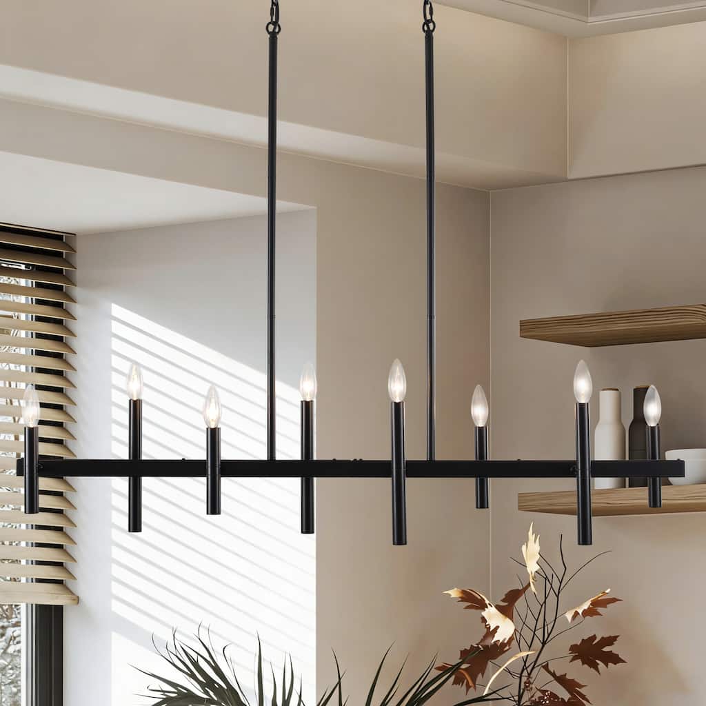 Modern Black 6/8-Light Linear Candlestick Chandelier Kitchen Island Lighting Fixture