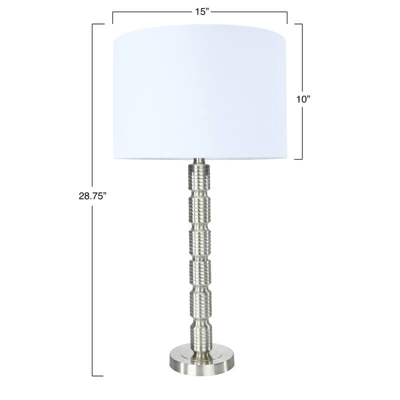 Faceted Stacked Metal Table Lamp with Linen Shade