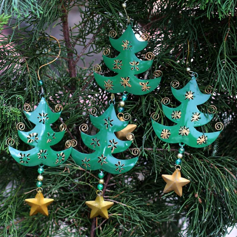 NOVICA Starry Trees, Steel ornaments (set of 4)