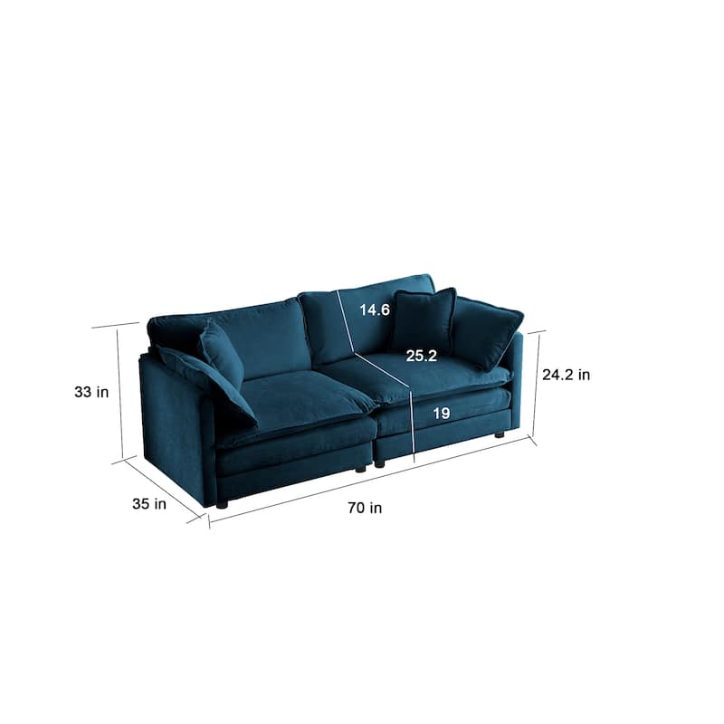 L-Shaped Sectional Sofa Chenille Upholstered Two-Seater Sofa with Ottoman, Deep Loveseat for Living Room