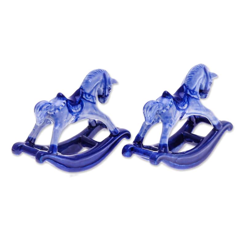 Novica Handmade Blue Amusement Ceramic Figurines (Pair)