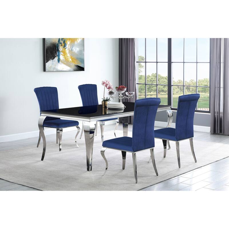 Carone Contemporary 5-Piece Rectangular Dining Set - 81 in. Length - Blue/Chrome/Black