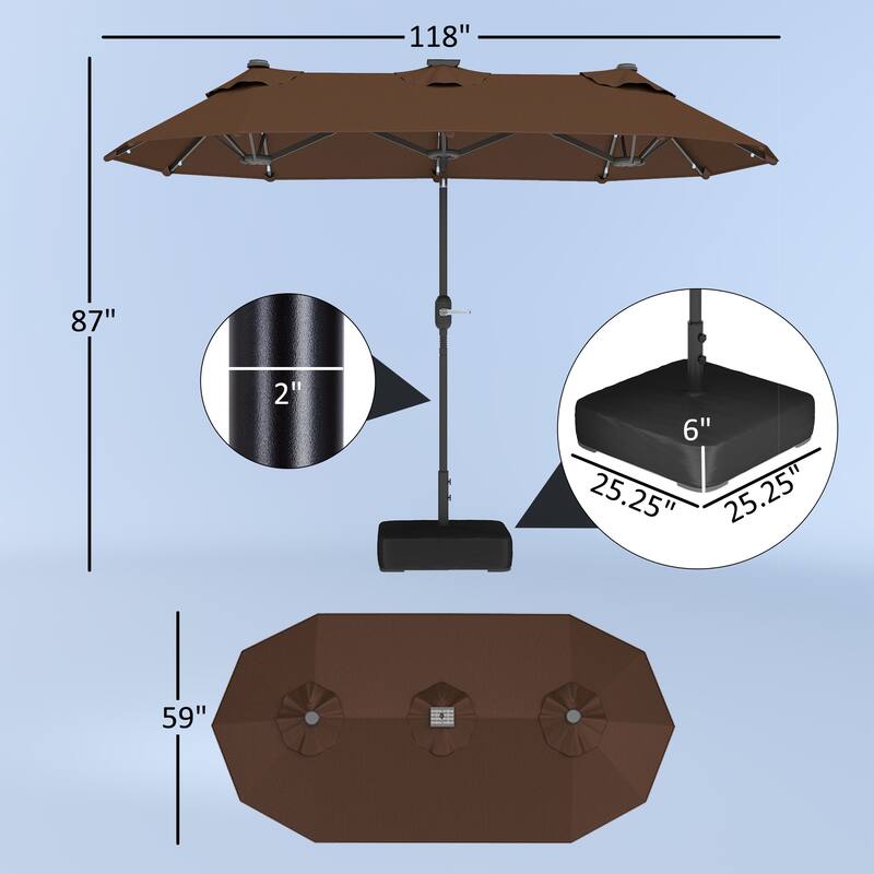 Outdoor Double-Sided Patio Umbrella with 40-Degree Tiltable Canopy 35 Solar LED Lights Steel Frame and Weighted Base