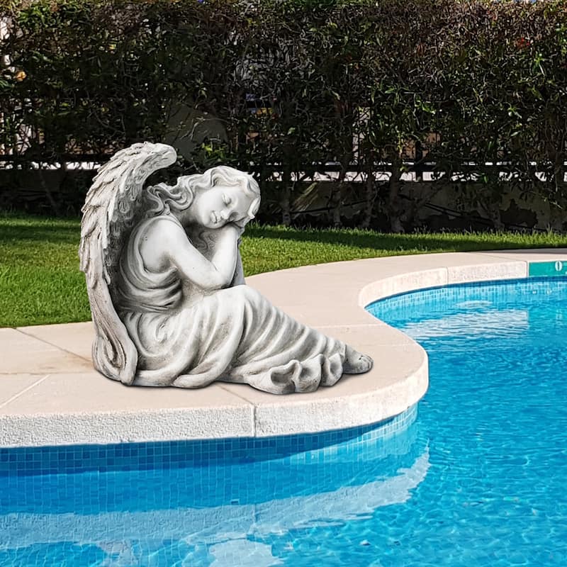 Glitzhome 18"L x 15"H MgO Sleeping Angel Garden Statue Coastal Sculpture