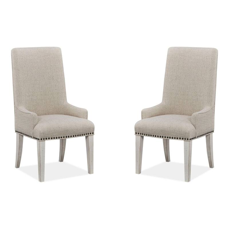 Magnussen Home Bronwyn Alabaster And Toasted Nutmeg Upholstered Host Chair Two Pack - 23''W x 29''D x 45''H - 23''W x 29''D x 45''H - Set of 2 - Alabaster - Dining Height
