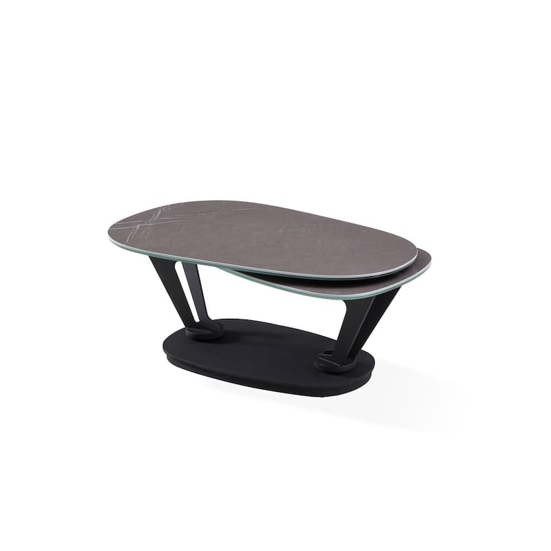 HomeRoots 36" Gray And Black Faux Marble And Metal Oval Coffee Table - 35.5 in. x 16.5 in. x 23 in.