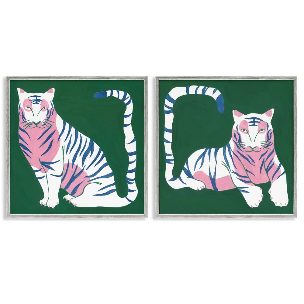 Stupell Fierce Lounging Tigers Framed Giclee Art Design By Melissa Wang (Set of 2)