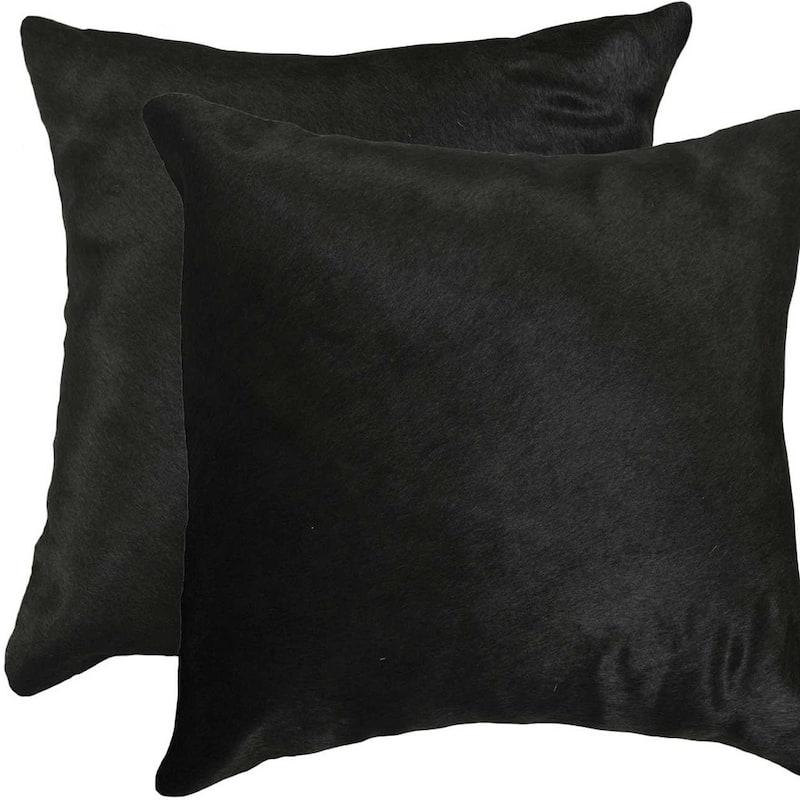 HomeRoots Set of Two 18" Black Cowhide Throw Pillows