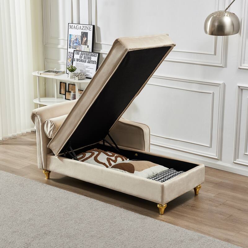 Modern 60.6" Velvet Upholstered Chaise Lounge Chair with Metal Legs and Storage