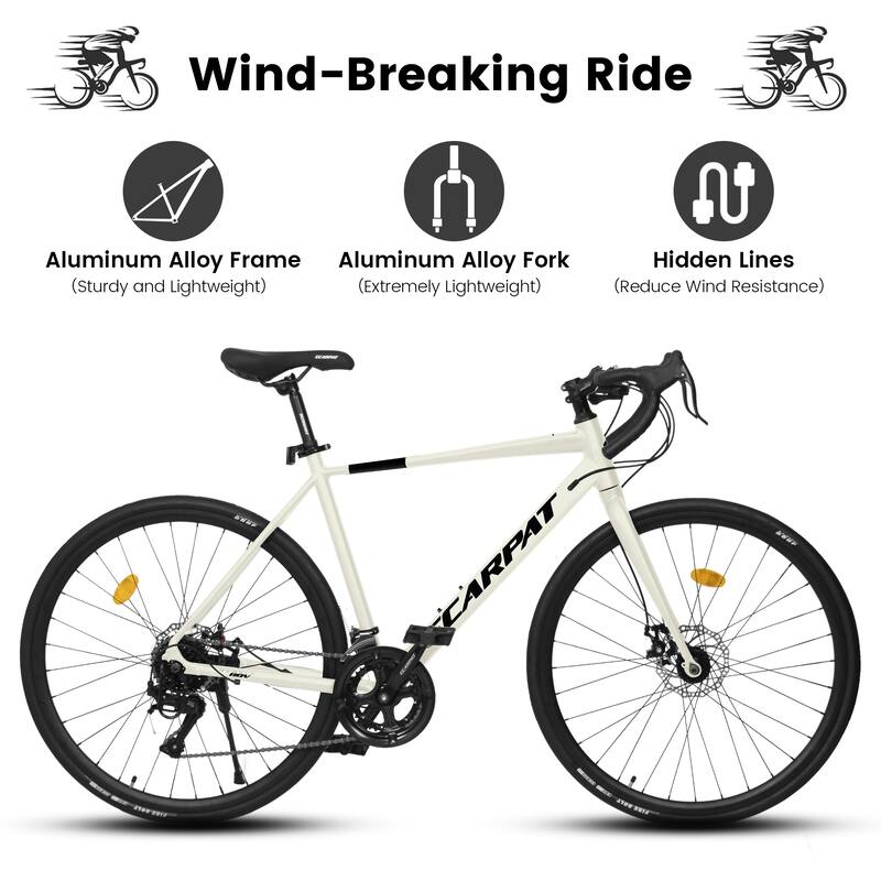 28" Road Bike, Lightweight Aluminum Frame, Disc Brakes, 16-Speed, Fast Acceleration for Men and Women, for High-Intensity Riding