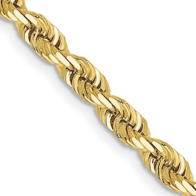 Curata 10k Yellow Gold Solid 4mm Sparkle Cut Quadruple Rope Chain Bracelet
