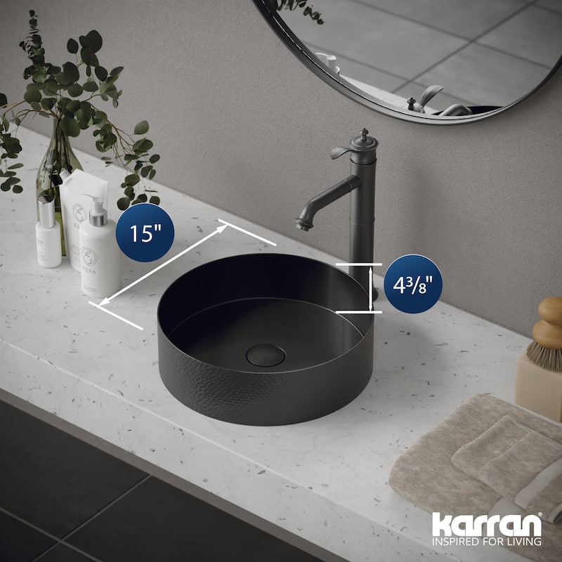Karran USA CCV100 Cinox 15" Circular Stainless Steel Vessel Bathroom