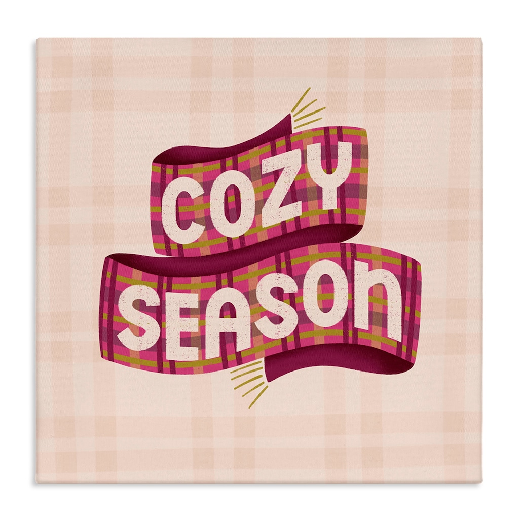 Stupell Cozy Season Scarf on Plaid Canvas Wall Art Design By Sarah Hickman