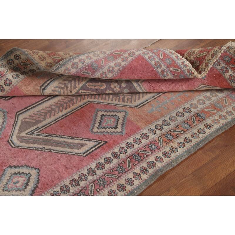 Geometric Ardebil Persian Vintage Runner Rug Hand-Knotted Wool Carpet - 4'4" x 9'6"