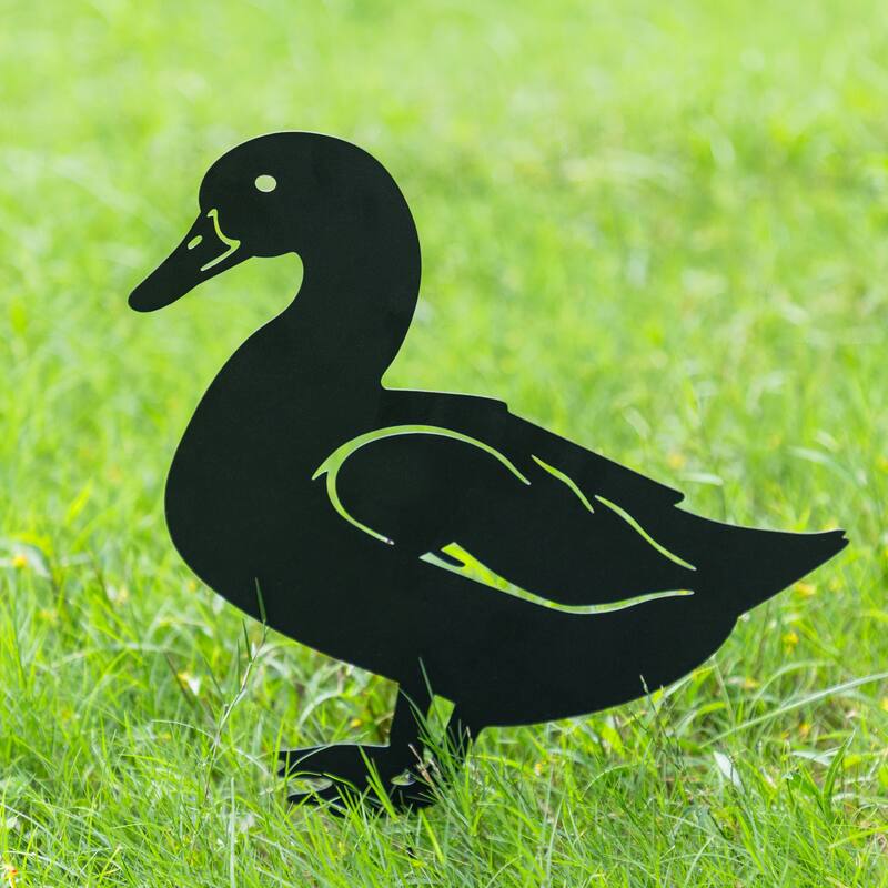 Glitzhome 2-in-1 Black Metal Cat Rabbit Duck Dog Silhouette Yard Stakes Wall Decor (Set of 3)