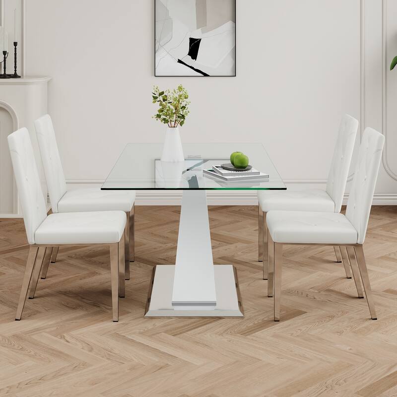 Modern Style Glass Table, Electroplated Chair Legs,Suitable For Restaurant Kitchens(Set of 5)