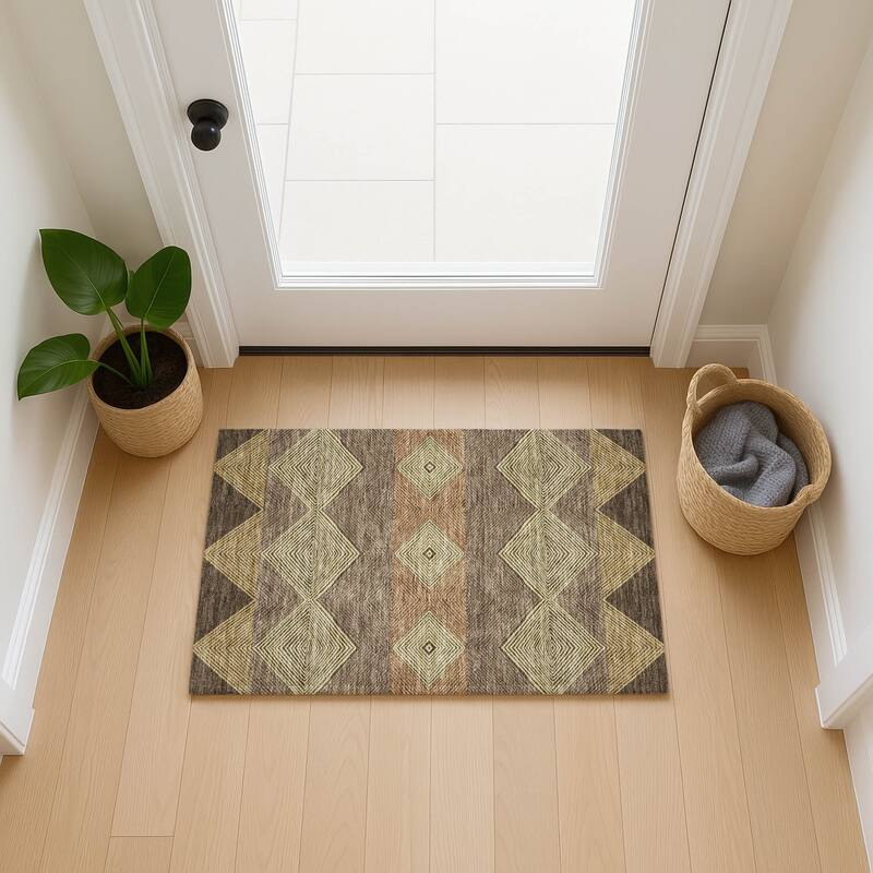 Machine Washable Indoor/ Outdoor Modern Mission Chantille Rug