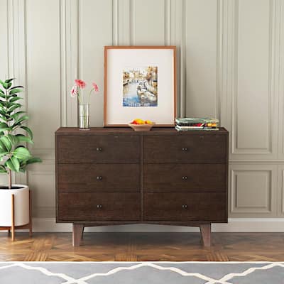 6 Drawers Dresser for Bedroom, Chest of Drawers with Handle Solid Wood Storage Organizer