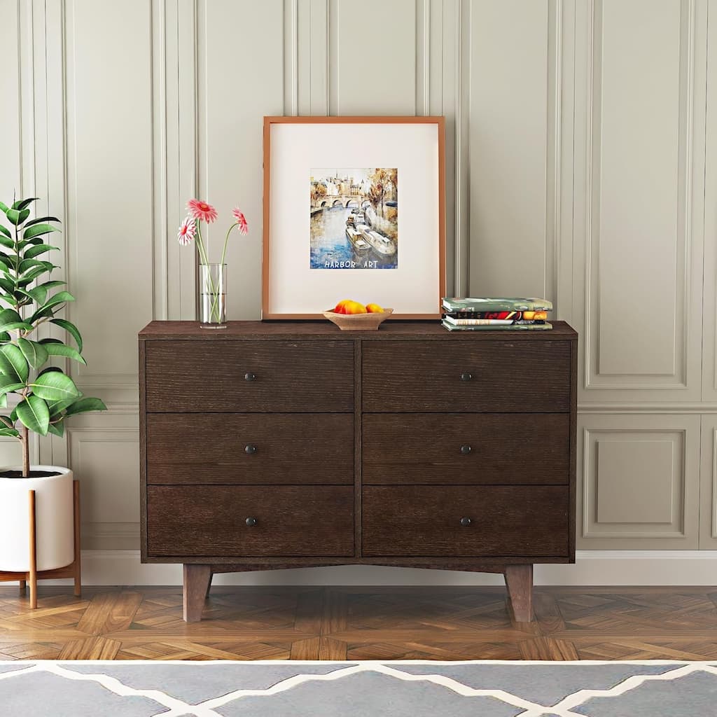6 Drawers Dresser for Bedroom, Chest of Drawers with Handle Solid Wood Storage Organizer