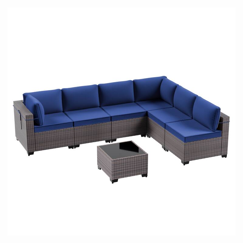 7-Piece Patio Furniture Set, Wicker Outdoor Seatings Conversation Sofa with Side Table - 7-Pieces