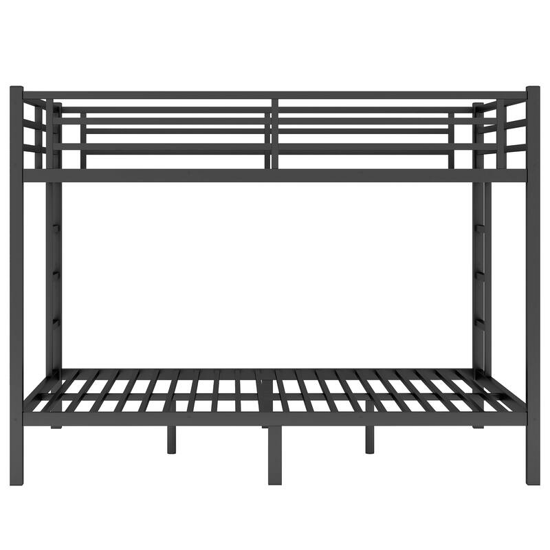 Queen Over Queen Metal Bunk Bed with Dual Ladders and Guardrails, Heavy-Duty Frame with Under-Bed Storage
