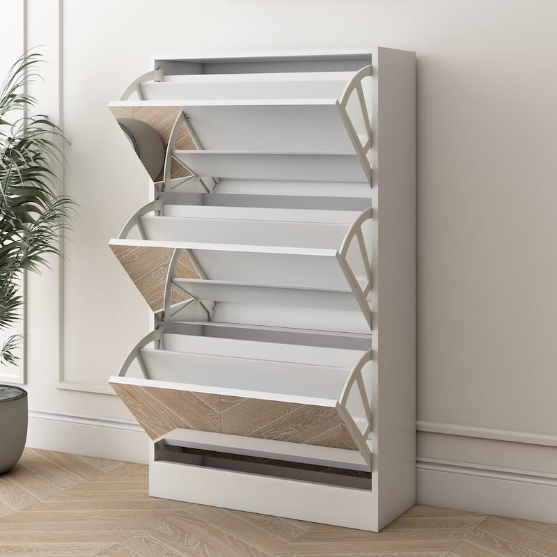 Narrow Shoe Storage Cabinet with Mirror