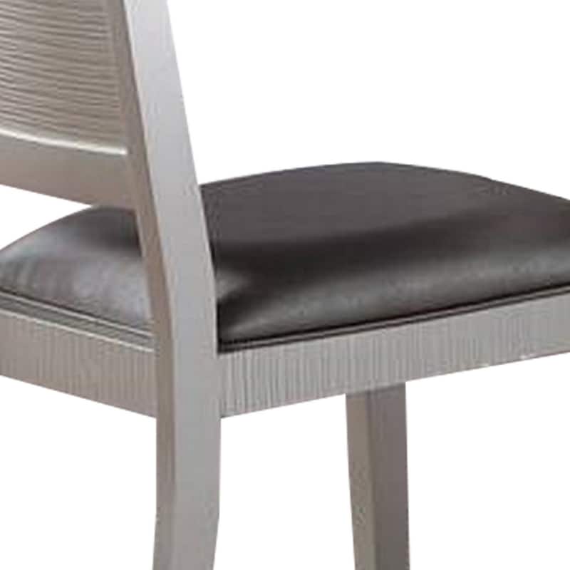 Joy 23 Inch Wood Dining Chair, Set of 2, Channel Tufted Back, Metallic Gray