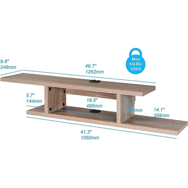 FITUEYES Wall Mounted Media Console Floating TV Stand Component Shelf Black Grain 49.7