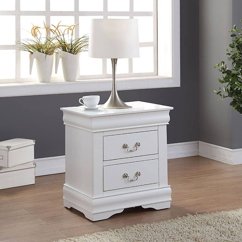Classic White 2-Drawer Nightstand with Nickel Handles, Space-Saving Design