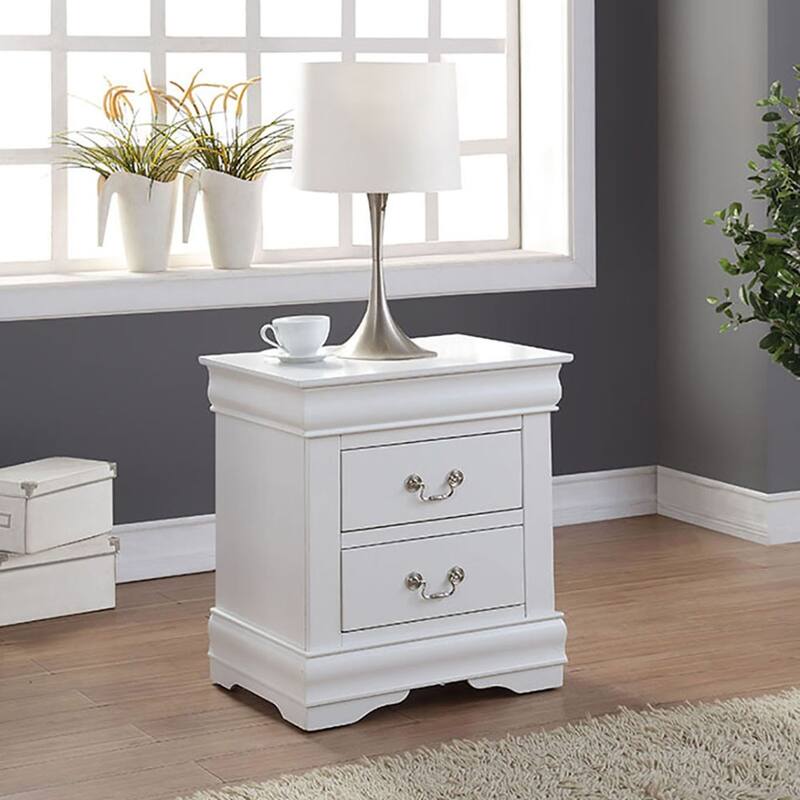 Classic White 2-Drawer Nightstand with Nickel Handles, Space-Saving Design - White