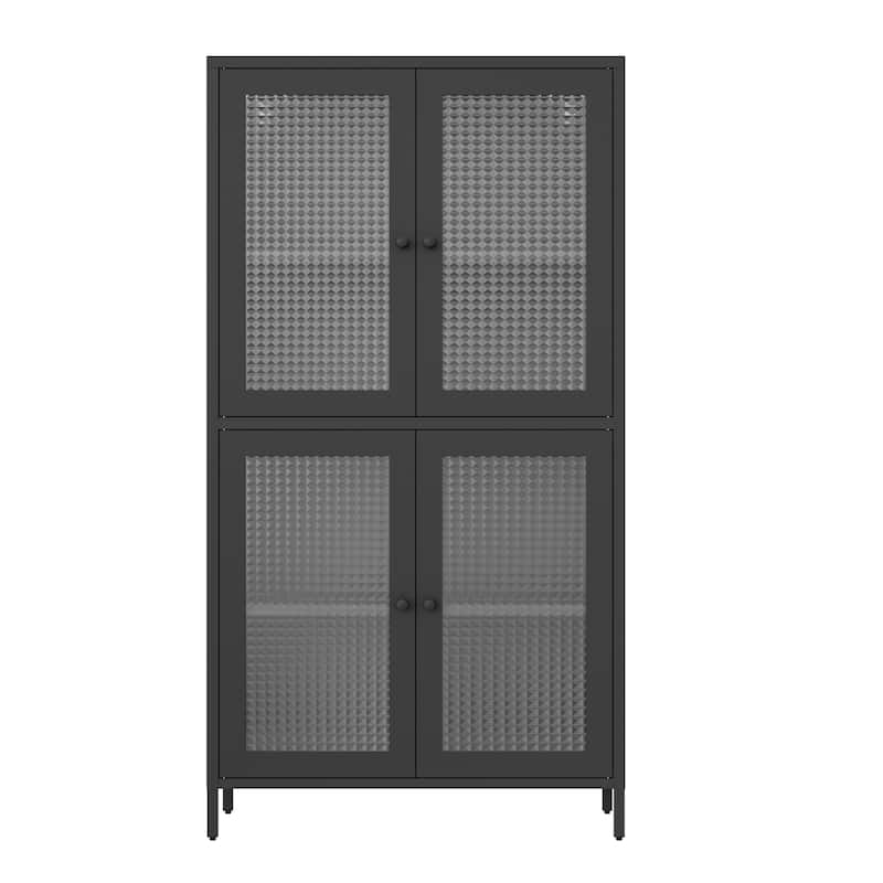 Classic Metal Storage Cabinet Display Cabinet with 4 Glass Doors 4 Shelves Cabinet Bookcase Side Cabinet,Black