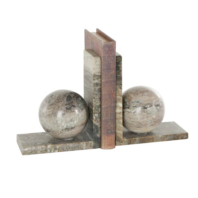 Marble Geometric Sleek Orb Decorative Bookends with L- Shaped Bases - Set of 2 White, Black, Gray - Roche River Decor
