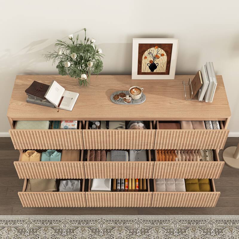 Large Floor Chest of Drawers 9 Drawer Dresser for Bedroom, Freestanding Storage Cabinet Side Table TV Stand