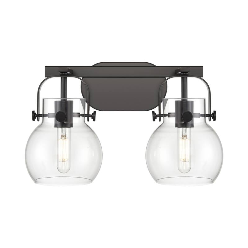 Innovations Lighting 423-2W-10-17 Pilaster II Sphere Vanity Pilaster - Matte Black / Clear