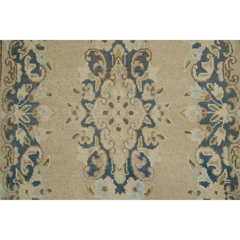 Hand Knotted Oriental 100% Wool Carpet Traditional Floral Beige & Ivories Kerman Runner Rug - 5' 4'' X 2' 2''