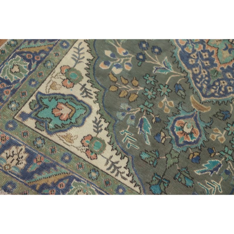 Hand Knotted Oriental 100% Wool Carpet Traditional Floral Green Tabriz Area Rug - 6' 0'' X 4' 6''