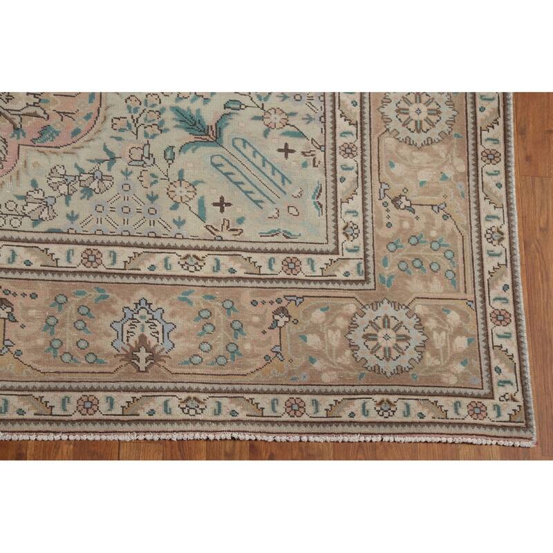 Pink Geometric Tabriz Persian Vintage Area Rug Handmade Wool Carpet - 8'8"x 11'2"