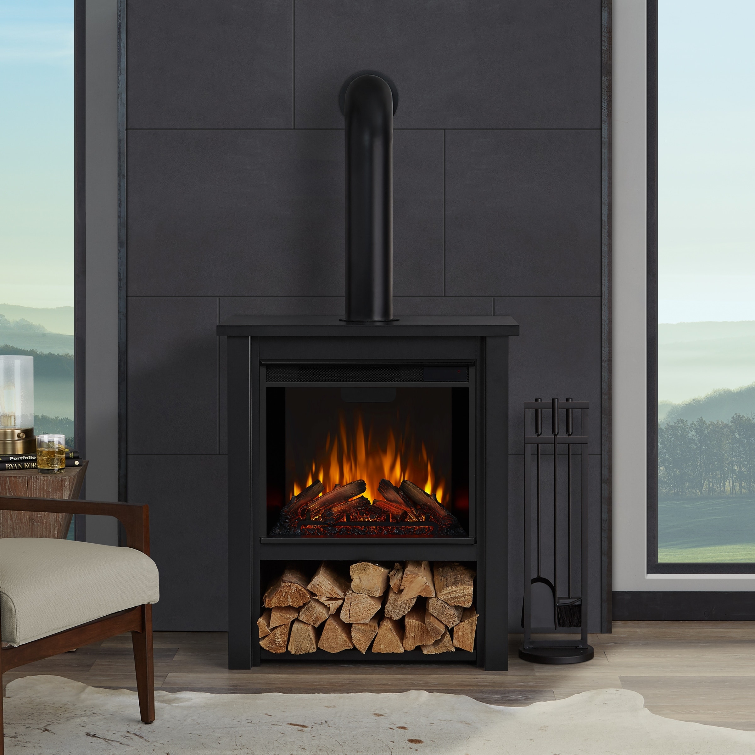 Hollis 32" Rustic Black Electric Fireplace by Real Flame Bed Bath   Beyond 18104891
