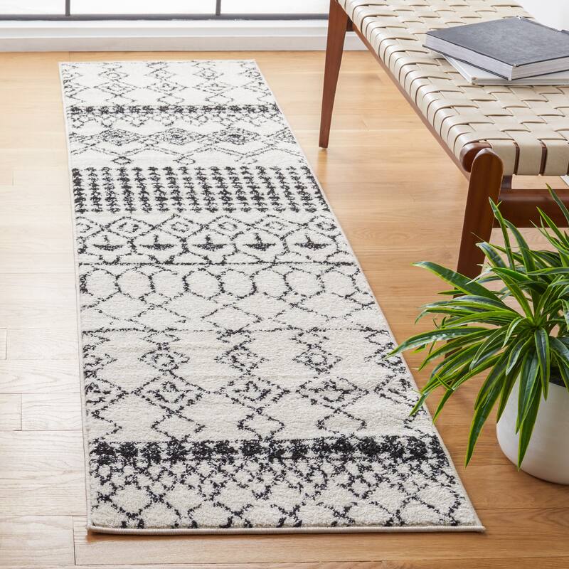 SAFAVIEH Tulum Ethelyn Rustic Moroccan Boho Tribal Rug - 2' x 9' - Ivory/Black - Runner