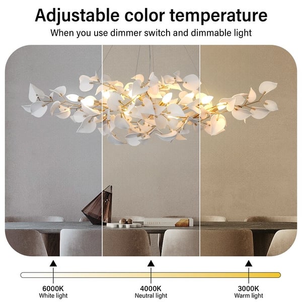 dimension image slide 4 of 5, KAYLA 31.5" 6-Light Luxury Gold Chandelier, Modern Ceramic Leaf Branch