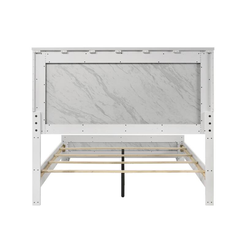 Furniture of America Loris Modern White Kids Panel Bed with Faux Marble Headboard