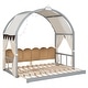 preview thumbnail 43 of 56, Wood Twin Size Bed Frame with Arched Roof, Floor Bed with Light and Curtain, Pull-out Kids Bed for Girls Boys Bedroom