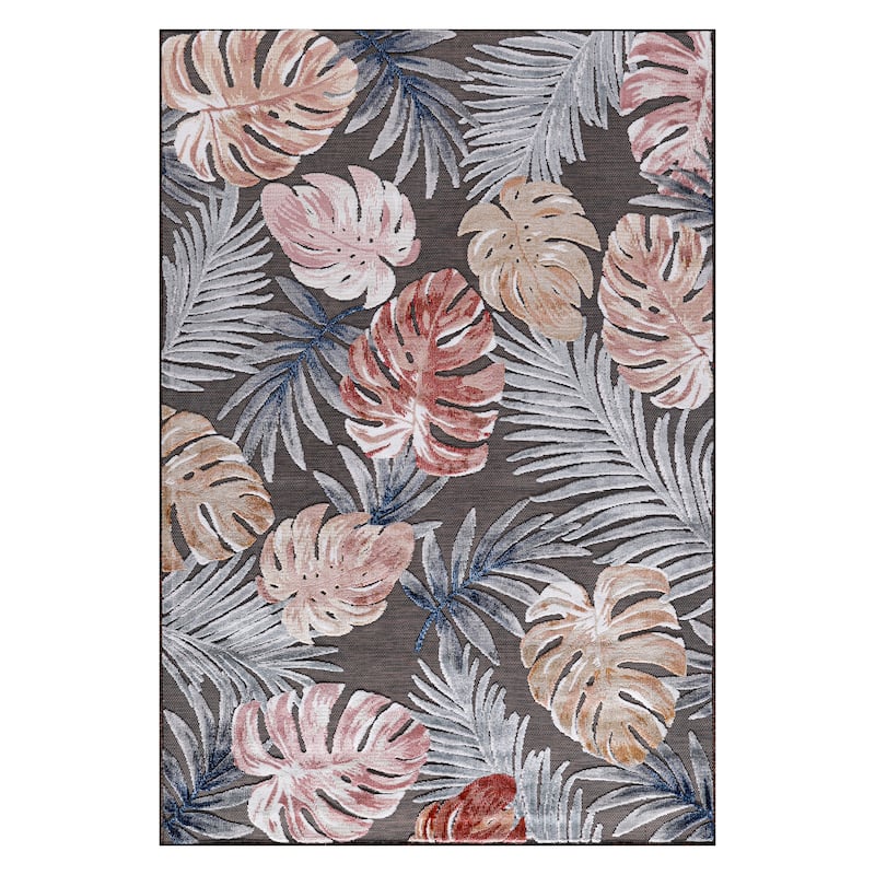 Beverly Rug Equator Leaf Botanical Indoor Outdoor Area Rug - 8X10 - Brown