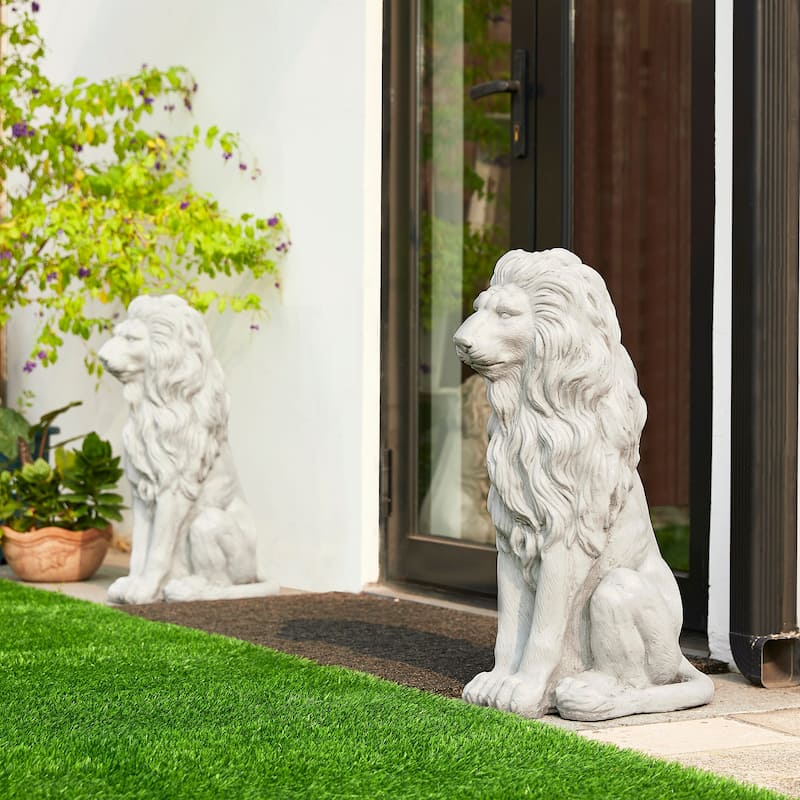 Glitzhome 28"H Oversized MGO Guardian Sitting Lion Garden Statue Porch Sculpture Indoor Outdoor - Set of 2 White