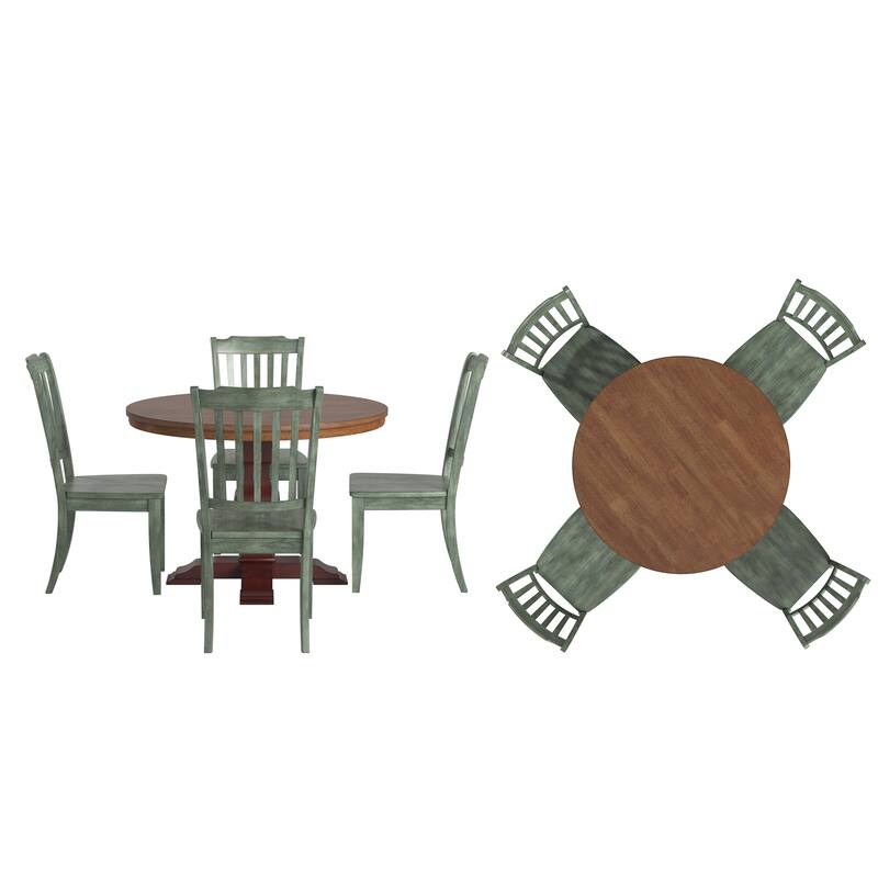 Ronda 45" Round Solid Wood Top Dining Set with Spindle Back Chairs