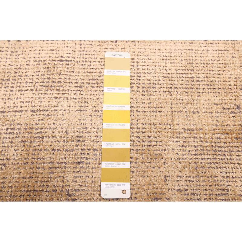 ECARPETGALLERY Hand-knotted Silk Shadow Light Gold Viscose, Wool Rug - 4'0 x 9'9